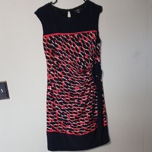R&K Navy and Coral Patterned  Dress with Side Tie Large